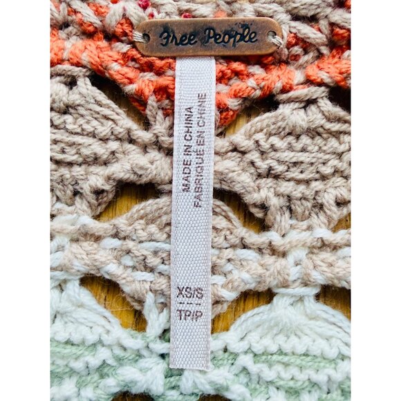 Free People Crochet Fringe Scalloped Hem Knit Poncho Top | Coastal Cowgirl Boho - Picture 16 of 16